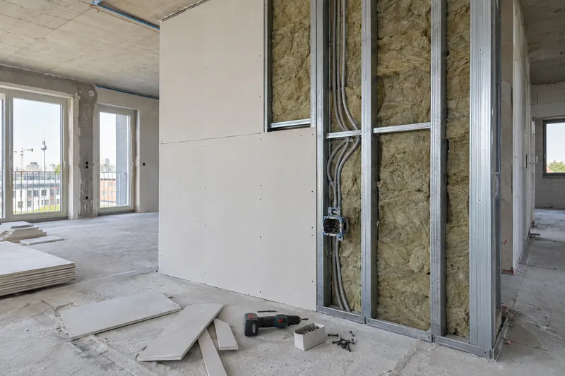 Trockenbau Berlin: Ständerwand aus Metallprofilen und Gipskartonplatten in einer Berliner Wohnung