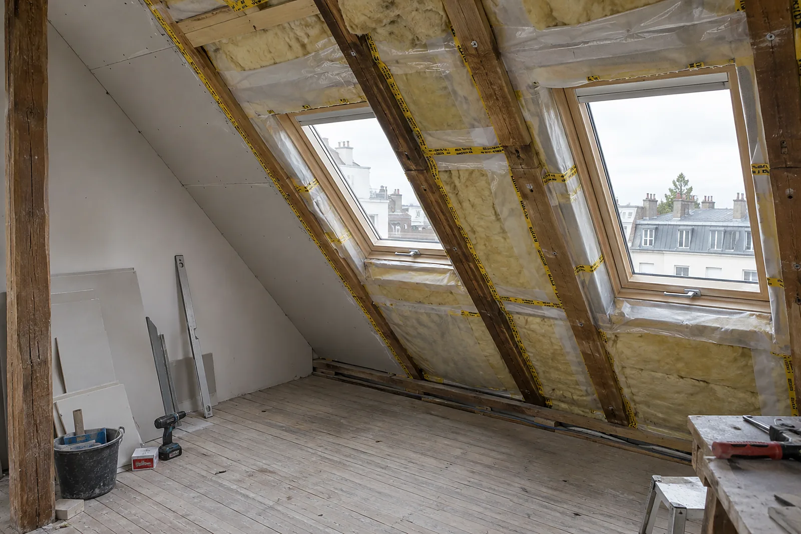 Neue Zwischensparrendämmung im Dachgeschoss eines Berliner Hauses